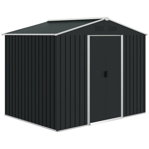 UK Local Outsunny 7.7 X 5.7ft Metal Garden Shed, Galvanised Outdoor Tool Storage House With Ventilation Slots And Sliding Doors, Grey