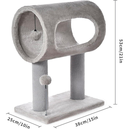 US Local Gray Indoor Cat Tree With Hanging Ball 20.5Cat Tree With Tunnel Bed And Scratching Post Cat Tower