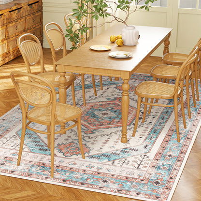 US Local 4x6 Area Rug, Vintage Machine Washable Rug, Non-Slip Floor Carpet For Living Room, Bedroom, Dining Room, Brown And Blue