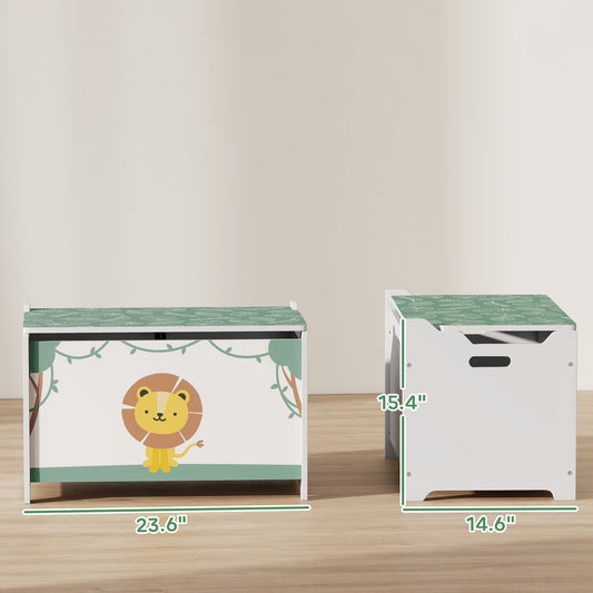 US Local Toy Box With Lid, Safety Hinges And Groove Handles, Toy Storage Organizer For Kids, Living Room, Playroom, Green