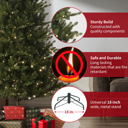US Local Aspen Slim Fir 7.5ft Christmas Tree Pre-Lit Artificial With 4,570 Branch Tips & 1,555 Low-Voltage Warm LED Lights, Foldable Stand & Realistic Flame-Resistant Branches