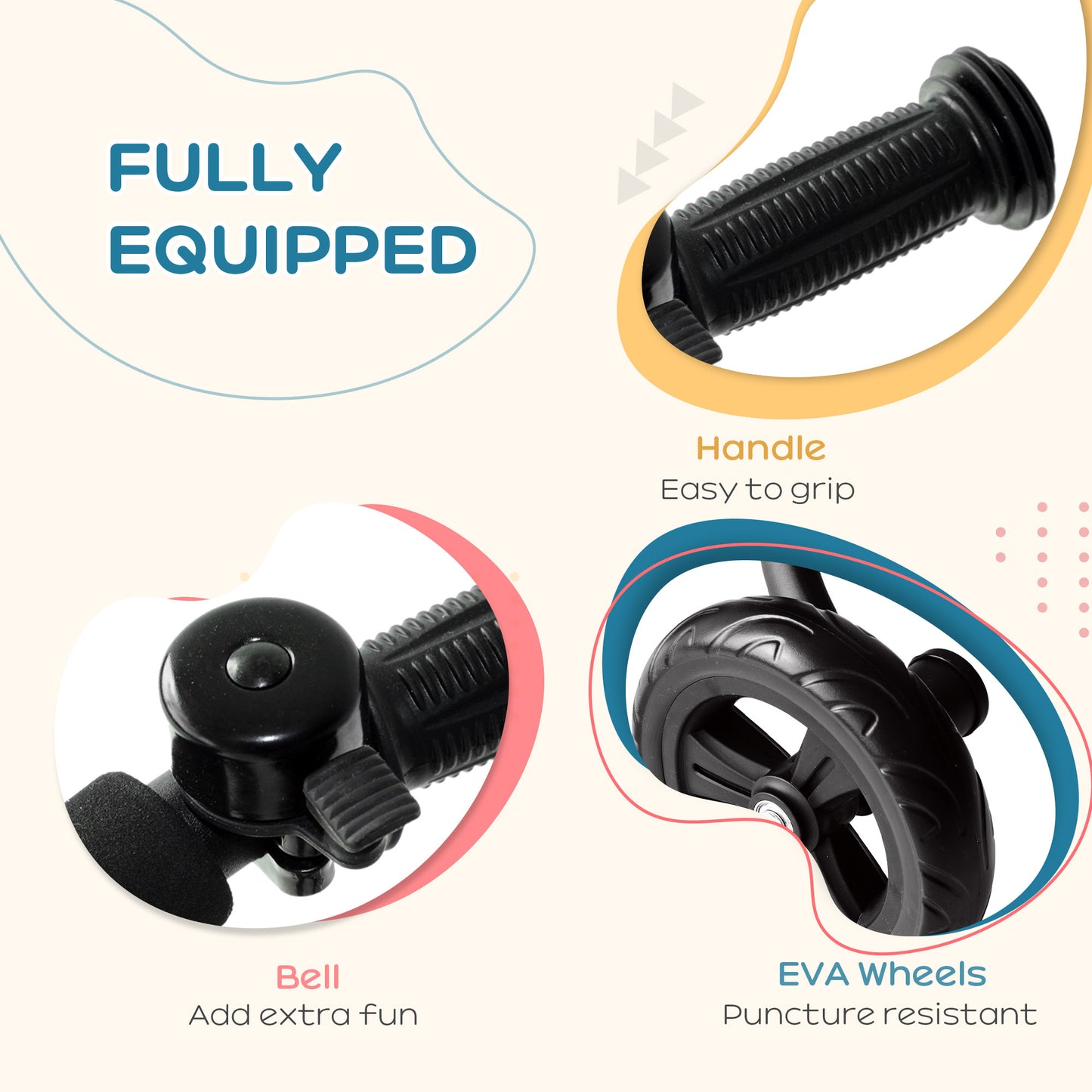 US Local 3-Wheel Recreation Ride-On Toddler Bike With Bell for Children Indoor Outdoor