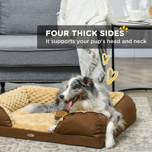 UK Local PawHut Calming Dog Bed Pet Mattress W Removable Cover, Anti-Slip Bottom, For Medium Dogs, 90L X 69W X 21Hcm - Brown