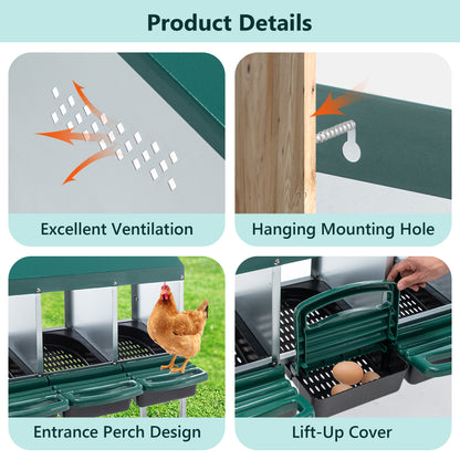 US Local 4-Hole Chicken Nest, With Legs And Cover To Protect Eggs,Green