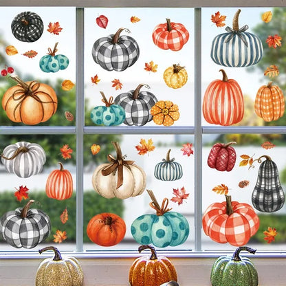 9 Sheets Fall Window Clings 98PCS Thanksgiving Window Stickers Pumpkin Maple Leaf Double Sided Static Window Decals For Autumn Party Supplies