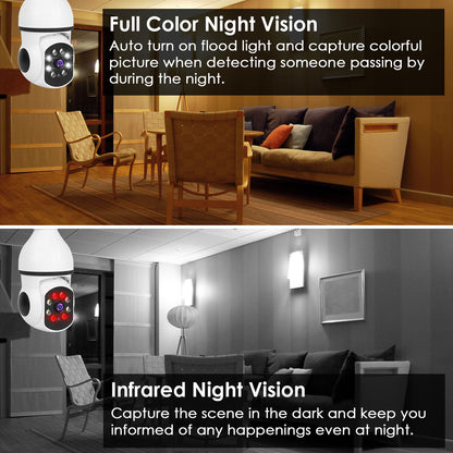 US Local 1 Pc E27 WiFi Bulb Camera 1080P FHD WiFi IP Pan Tilt Security Surveillance Camera With Two-Way Audio Full Color Night Vision Flood Light Motion Tracking Siren Function APP Control