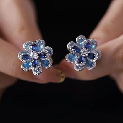 Women's Fashion Blue Flower Stud Earrings