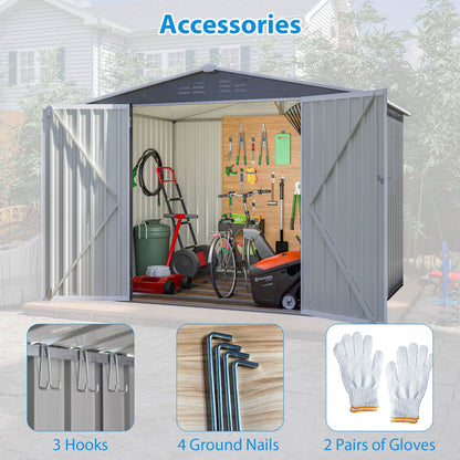 US Local 8x6 FT Outdoor Waterproof Garden Tool Storage Sheds With Metal Foundation With Floor Frame, Tool Shed With Lockable Hinged Doors & Air Vents, Storage House Waterproof For Backyard, Lawn, Gray
