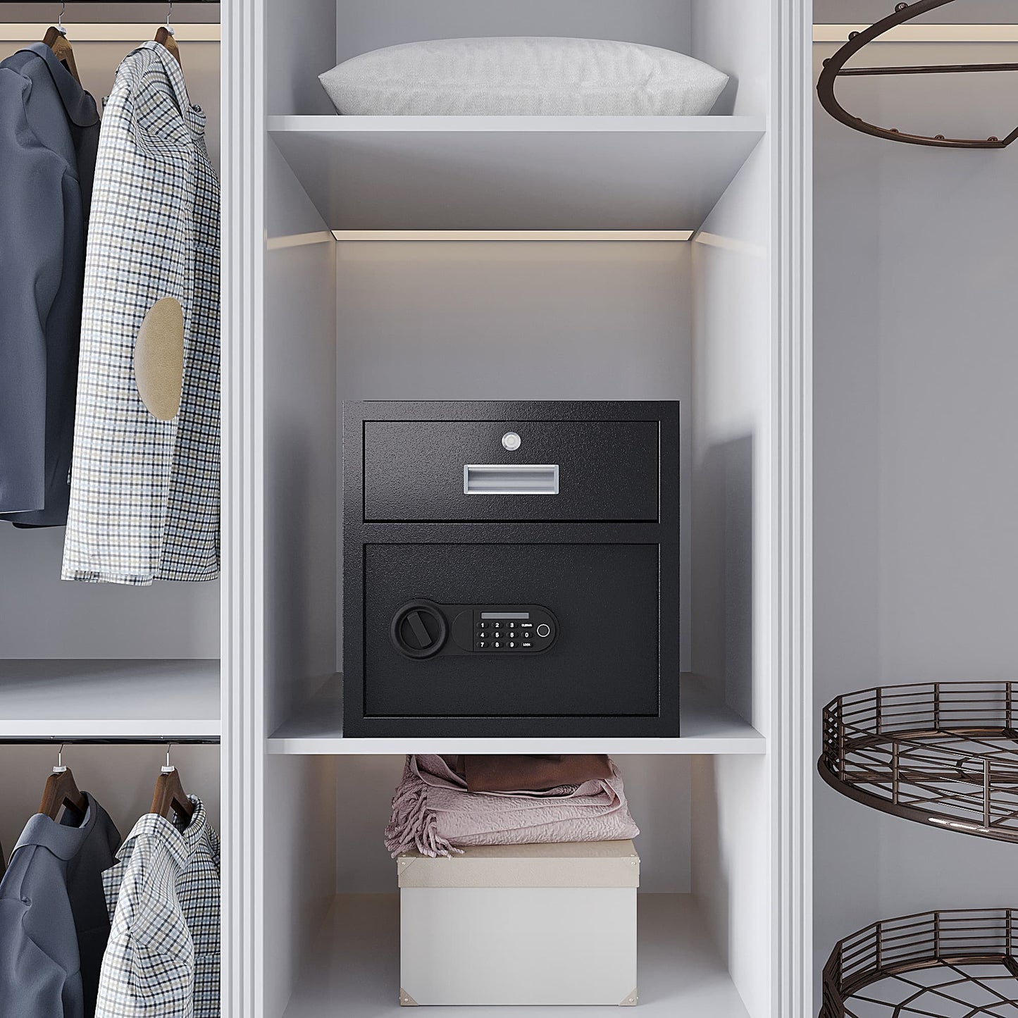 US Local Steel Security Safe And Lock Box With Electronic Keypad - Secure Cash, Jewelry, ID Documents, Black, 1.69Cubic Feet