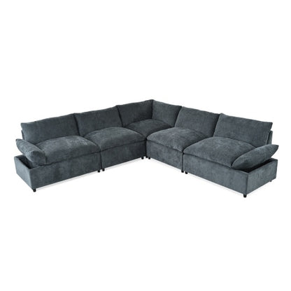 US Local 115.5 Modular Deep Gray Sectional Sofa With Durable Polyester Upholstery, Plush Cushions, Hidden Storage Compartments, And Versatile Design For Living Room, Lounge, Or Office