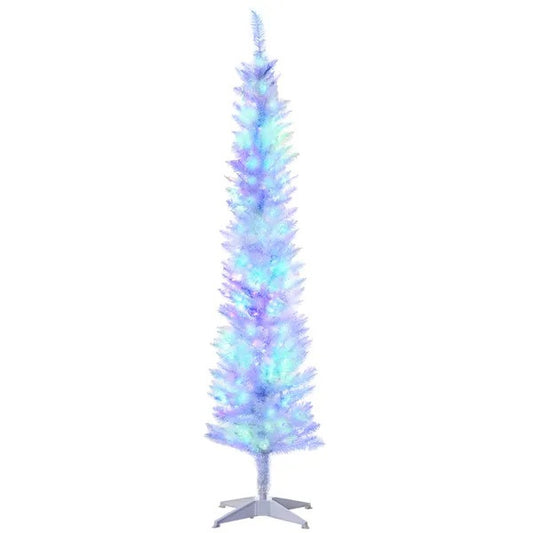 CA Local 6' Prelit Christmas Trees, Pencil Artificial Christmas Tree With Colourful Surface Tips, Colourful LED Lights, White