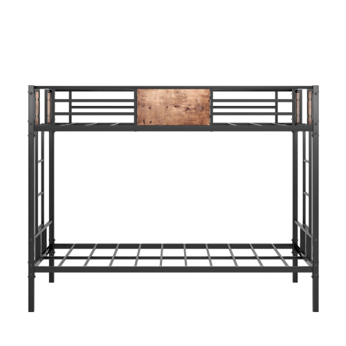 US Local Twin Over Twin Size Metal Bunk Bed With Double Safety Guard Rails, Heavy Duty, Space-Saving Design, Steel Bed For School, Bedroom