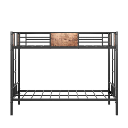 US Local Twin Over Twin Size Metal Bunk Bed With Double Safety Guard Rails, Heavy Duty, Space-Saving Design, Steel Bed For School, Bedroom