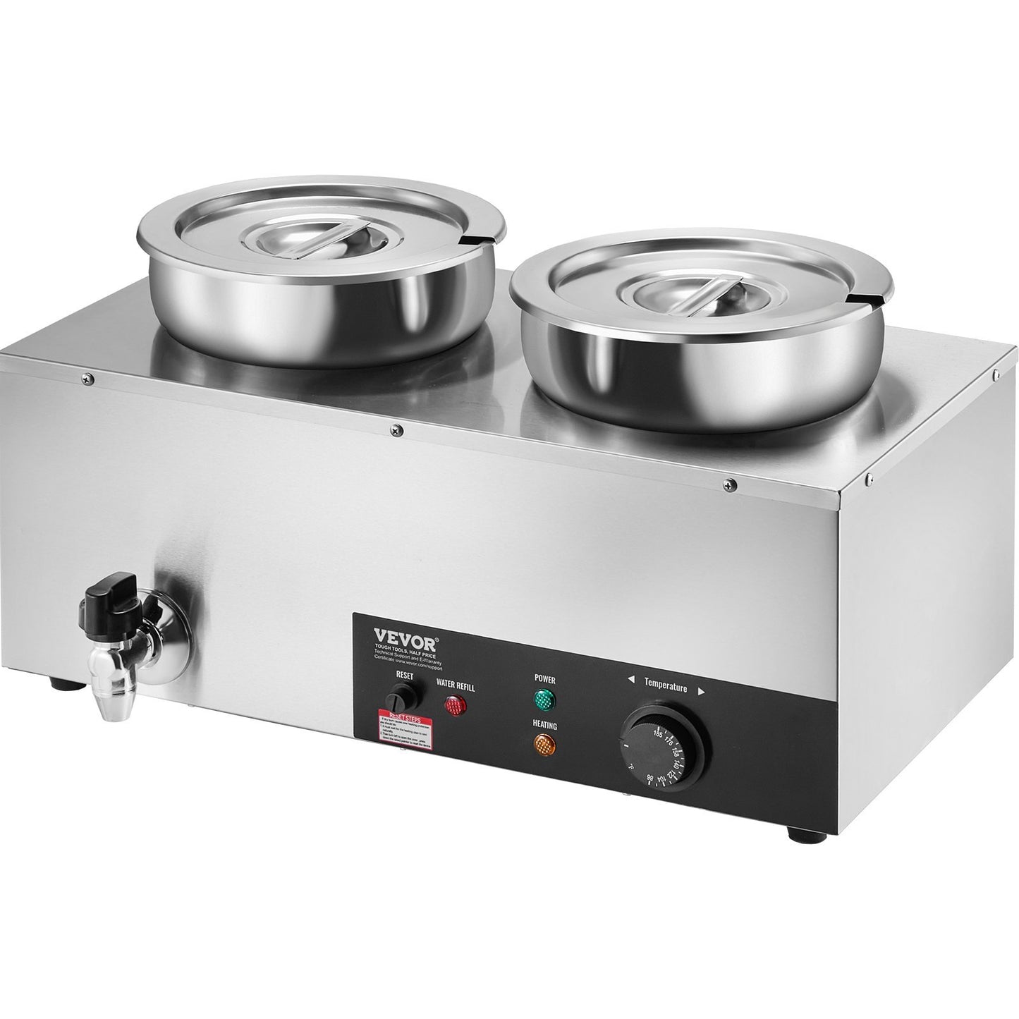 VEVOR Electric Soup Warmer, Dual 7.4QT Stainless Steel Round Pot Adjustable Temp, 1200W Commercial Bain Marie With Anti-dry Burn And Reset Button, Soup Station For Restaurant, Buffet, Silver