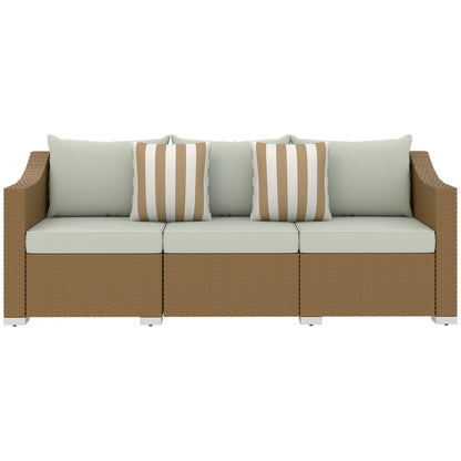 US Local Rattan Wicker 3 Seater Patio Couch With Cushions, 2 Throw Pillows, Outdoor Furniture Rattan Sofa, Light Gray