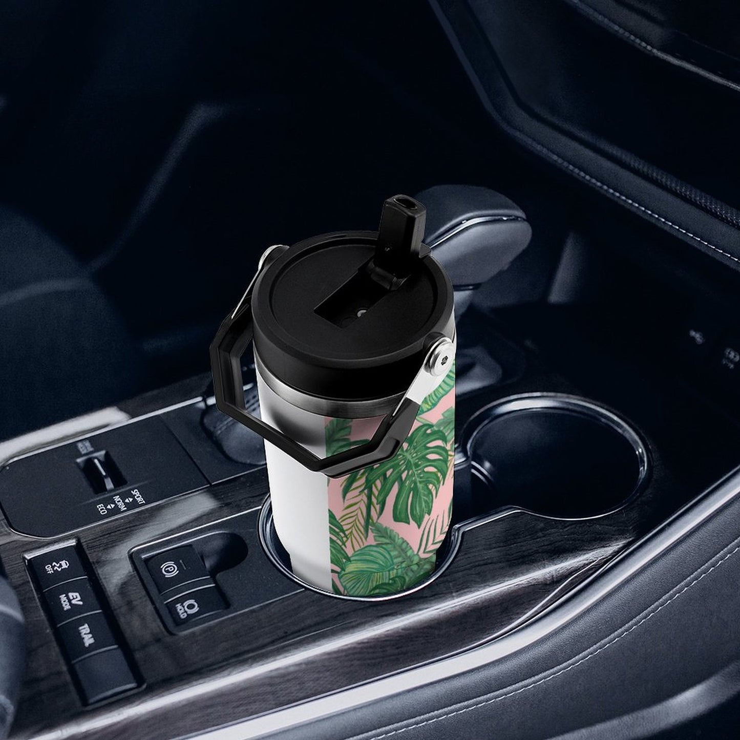 POD US Local Tumbler 30oz Large Capacity Car Cup Tropical, Monstera, Pink Background, Greenery Style