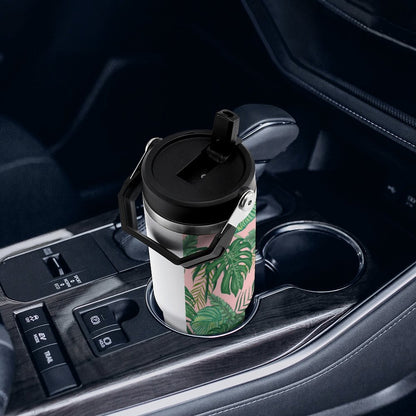 POD US Local Tumbler 30oz Large Capacity Car Cup Tropical, Monstera, Pink Background, Greenery Style