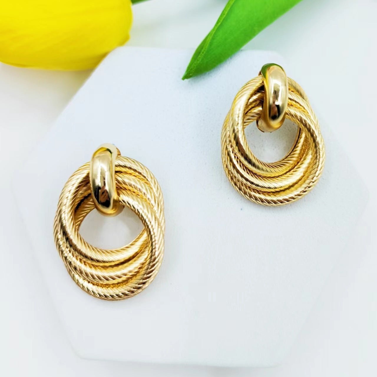 Geometric Ring Embossed Twisted Stud Earrings Exaggerated Creative