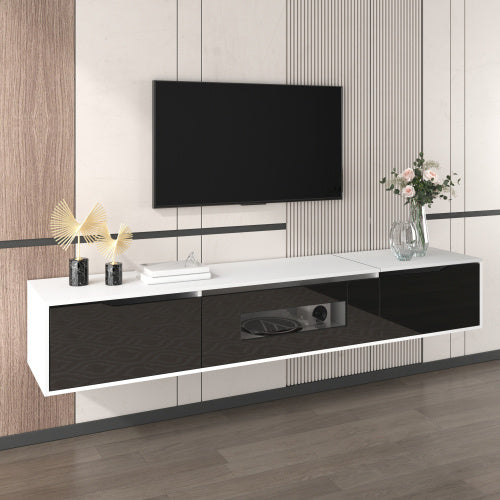 UK Local TV Cabinet, High-gloss TV Cabinet, Matching Colours In White And High-gloss Black, With Colour-changing LED Lights.only Front Cabinet Door High-gloss