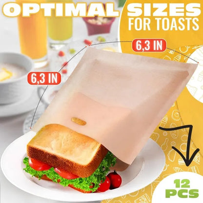 US Local 12Pcs Non Stick Toaster Bags Reusable 6.7 X7.5 Inch Grilled Cheese Bags Heat Resistant & Easy To Clean Mess Free Toasting Sandwiches Panini & More Compatible With Toaster Oven Microwave & Grill
