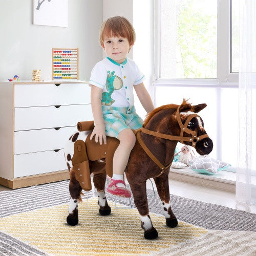 US Local Qaba Sound-Making Ride On Horse For Toddlers 3-5, With Neighing And Galloping Sound, Stuffed Animal Horse Toy For Kids With Padding, Soft Feel, Brown