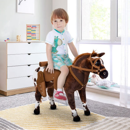 US Local Qaba Sound-Making Ride On Horse For Toddlers 3-5, With Neighing And Galloping Sound, Stuffed Animal Horse Toy For Kids With Padding, Soft Feel, Brown