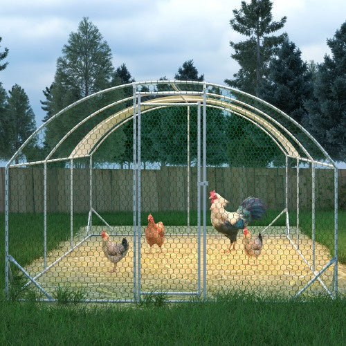 US Local Large Chicken Coop Metal Chicken Run With Waterproof And Anti-UV Cover, Dome Shaped Walk-in Fence Cage Hen House For Outdoor And Yard Farm Use, 1 Tube Diameter, 9.84 X 19.68 X 6.56