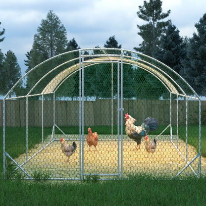 US Local Large Chicken Coop Metal Chicken Run With Waterproof And Anti-UV Cover, Dome Shaped Walk-in Fence Cage Hen House For Outdoor And Yard Farm Use, 1 Tube Diameter, 9.84 X 19.68 X 6.56