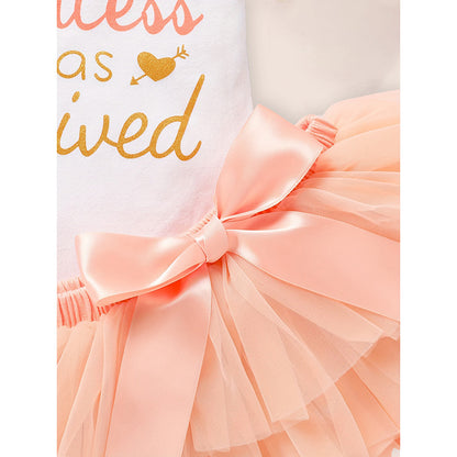US Local 3PCS Newborn Baby Girl Outfits Infant Letter Print Romper & Tutu Skirt & Headband Coming Home Clothes Set