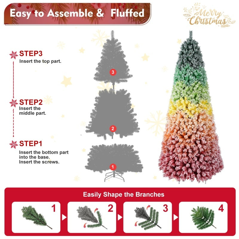 US Local 6FT 7.5FT Artificial Unlit Colorful Rainbow Hinged Christmas Tree, WITH PVC Branch Tips