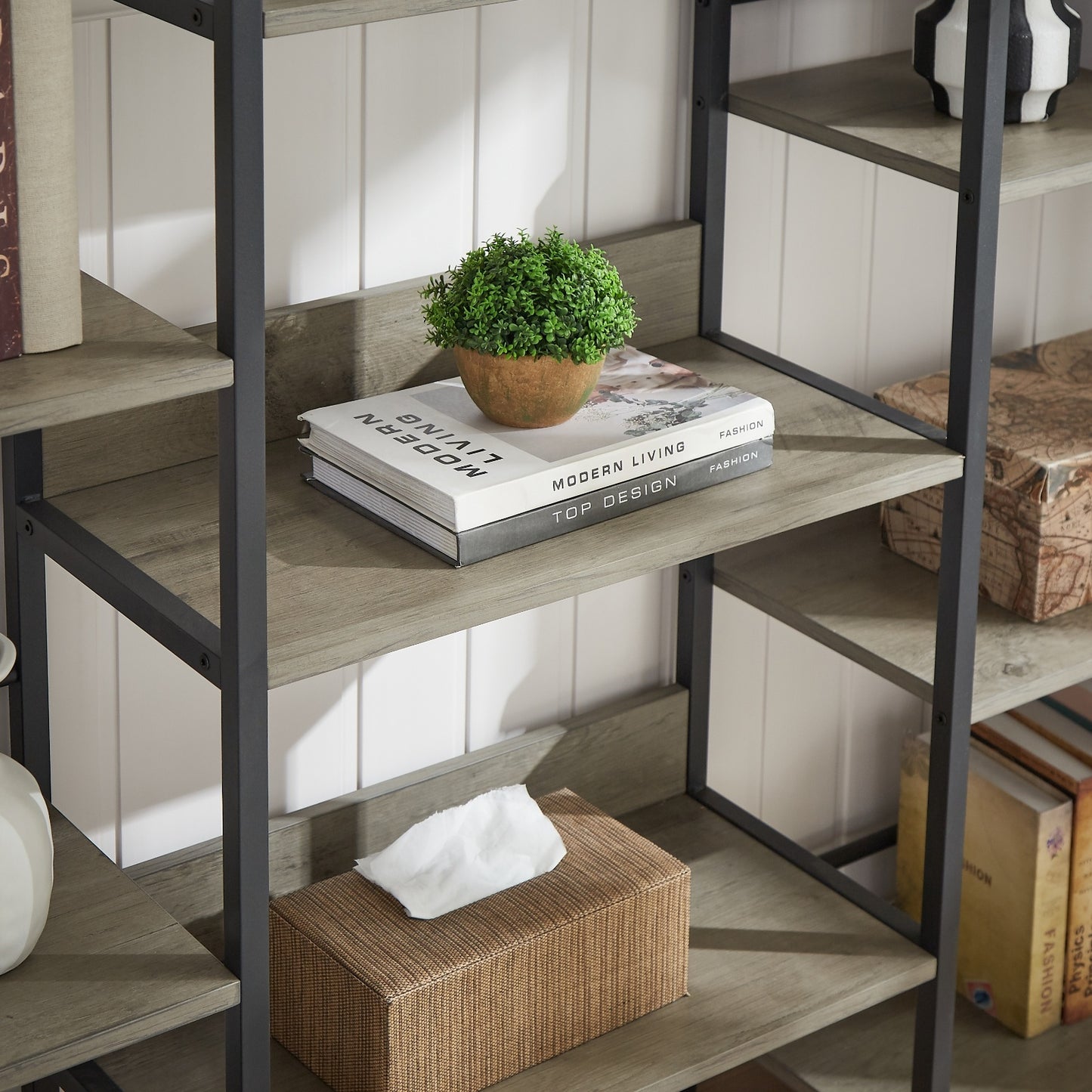 US Local Triple Wide 5-Shelf Industrial Retro Bookshelves For Home & Office