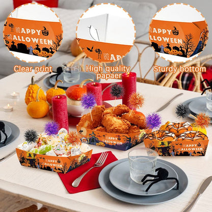 US Local 72 Pcs Halloween Party Supplies Halloween Disposable Paper Food Trays With 60 Pcs Firework Party Picks For Halloween Food Storage Charcuterie Board Serving