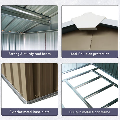 US Local 6x8ft Outdoor Metal Storage Shed With Window Grey