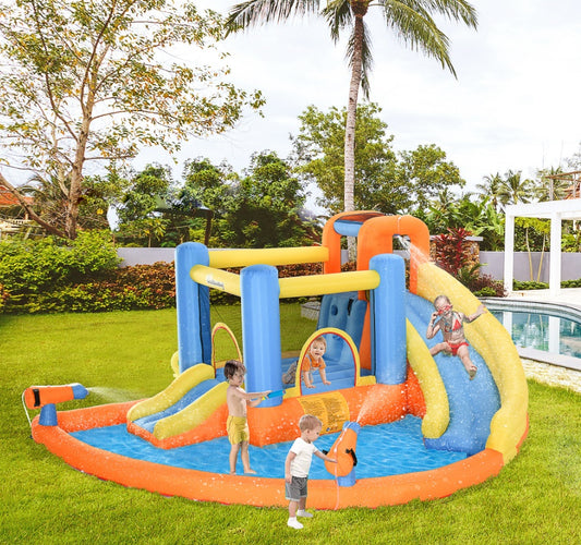 US Local Kids Inflatable Water Slide 5-in-1 Bounce House Water Park Jumping Castle With Water Pool, Slide, Climbing Walls & 450W Air Blower