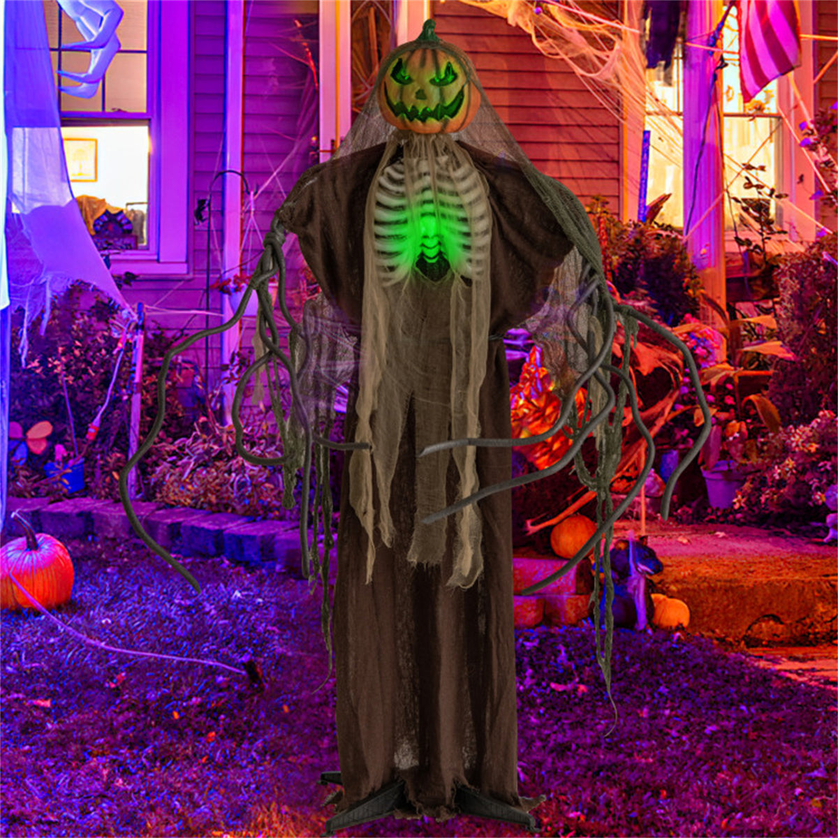 US Local 6ft Halloween Animatronic Ghost Pumpkin - Light-Up Design, Sound & Touch Activated, Spooky Movements & Voice for Indoor/Outdoor