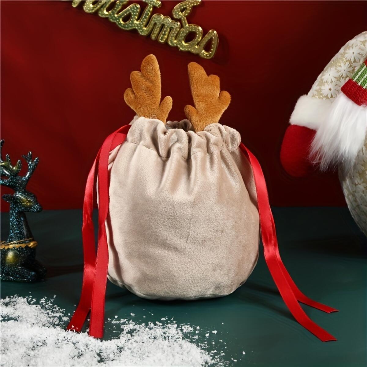 US Local 5 Pcs Christmas Velvet Drawstring Candy Gift Bags With Antlers 2 Styles Mini Xmas Present Pouch 7x5 Inch Santa Gift Wrapping Bags