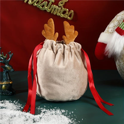 US Local 5 Pcs Christmas Velvet Drawstring Candy Gift Bags With Antlers 2 Styles Mini Xmas Present Pouch 7x5 Inch Santa Gift Wrapping Bags
