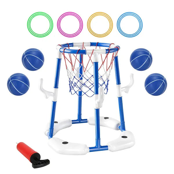 US Local Summer Pool Basketball Hoop Toy Set With 4 Basketballs 4 Circles Floating Swimming Pool Basketball Games Poolside Water Play Toy For 3-12Years Old Kids Adults GPCT5441
