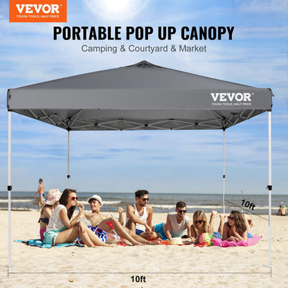 US Local VEVOR Pop Up Canopy Tent, 10 X 10 Ft, 250 D PU Silver Coated Tarp, With Portable Roller Bag And 4 Sandbags, Waterproof And Sun Shelter Gazebo For Outdoor Party, Camping, Commercial Events, Dark Gray