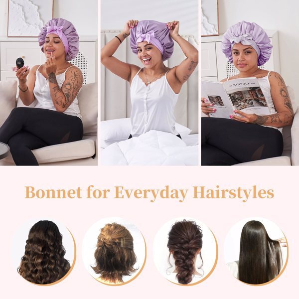US Local Silk Bonnet For Sleeping Women, Satin Hair Bonnet For Sleeping For Wavy Curly Natural Hair Women Men