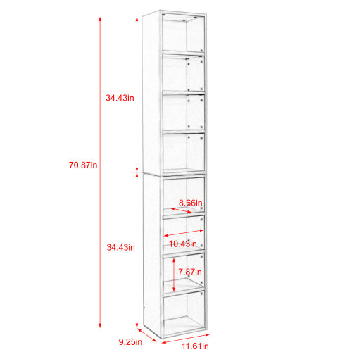 US Local 8 Tier Media Tower, CD DVD Slim Locker With Adjustable Shelves, High & Narrow Bookshelf Display Bookshelf, Suitable For Home Office, Multifunctional Double Deck Bookshelf