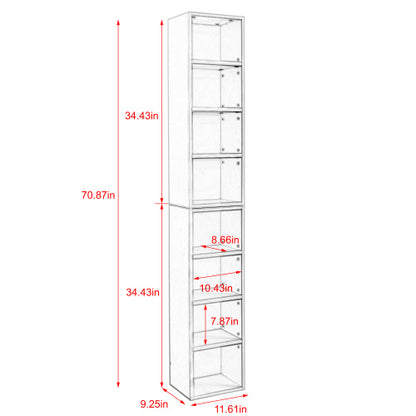 US Local 8 Tier Media Tower, CD DVD Slim Locker With Adjustable Shelves, High & Narrow Bookshelf Display Bookshelf, Suitable For Home Office, Multifunctional Double Deck Bookshelf