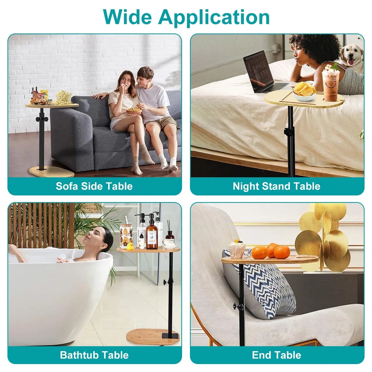 US Local Bath Tub Tray Table, Liftable Freestanding Bamboo Bath Tray Caddy For Tub Against Wall, Bath Table Tray Tub Shelf Bathroom Organizer Shelf For Luxury Spa, Bath Home Spa Bathtub Accessories