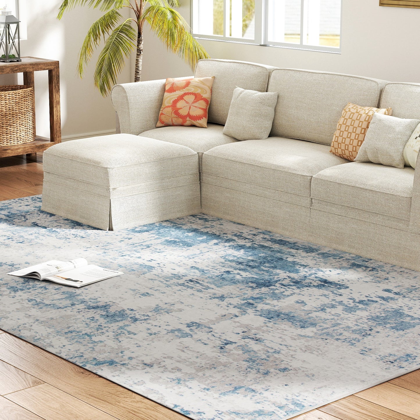 US Local Area Rug 8x10, Machine Washable Rug, Non-Slip Modern Abstract Floor Carpet For Living Room, Bedroom, Dining Room, Blue