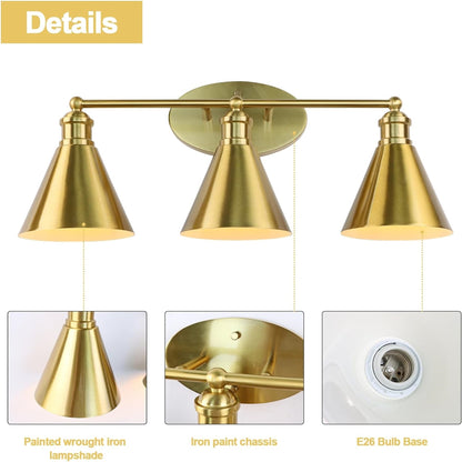 US Local Bathroom 3 Light Lighting Fixtures Over Mirror, 24 Inch Gold Bathroom Anti-Rust Vanity Light For Bathroom Shower Toilet E26 Bulbs