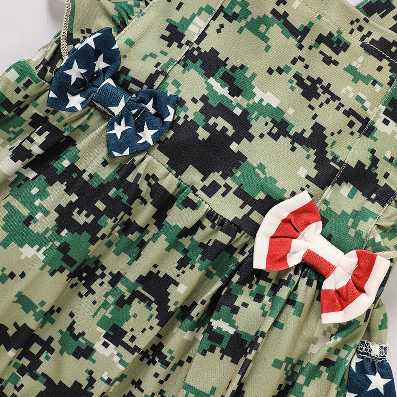 US Local Baby's Girl 4th Of July Independence Day Style Camouflage Pattern Triangle Bodysuit, Casual Sleeveless Romper, Toddler & Infant Girl's Onesie