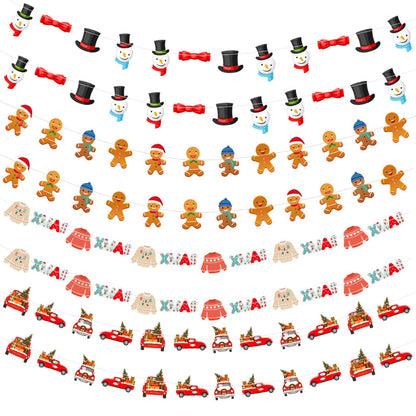 US Local 2 Pack Christmas Banner Paper Christmas Sign Garland Gingerbread Man Snowman Christmas Hanging Bunting Garland For Christmas Party Decorations Xmas Holiday Mantle Fireplace Home Decor