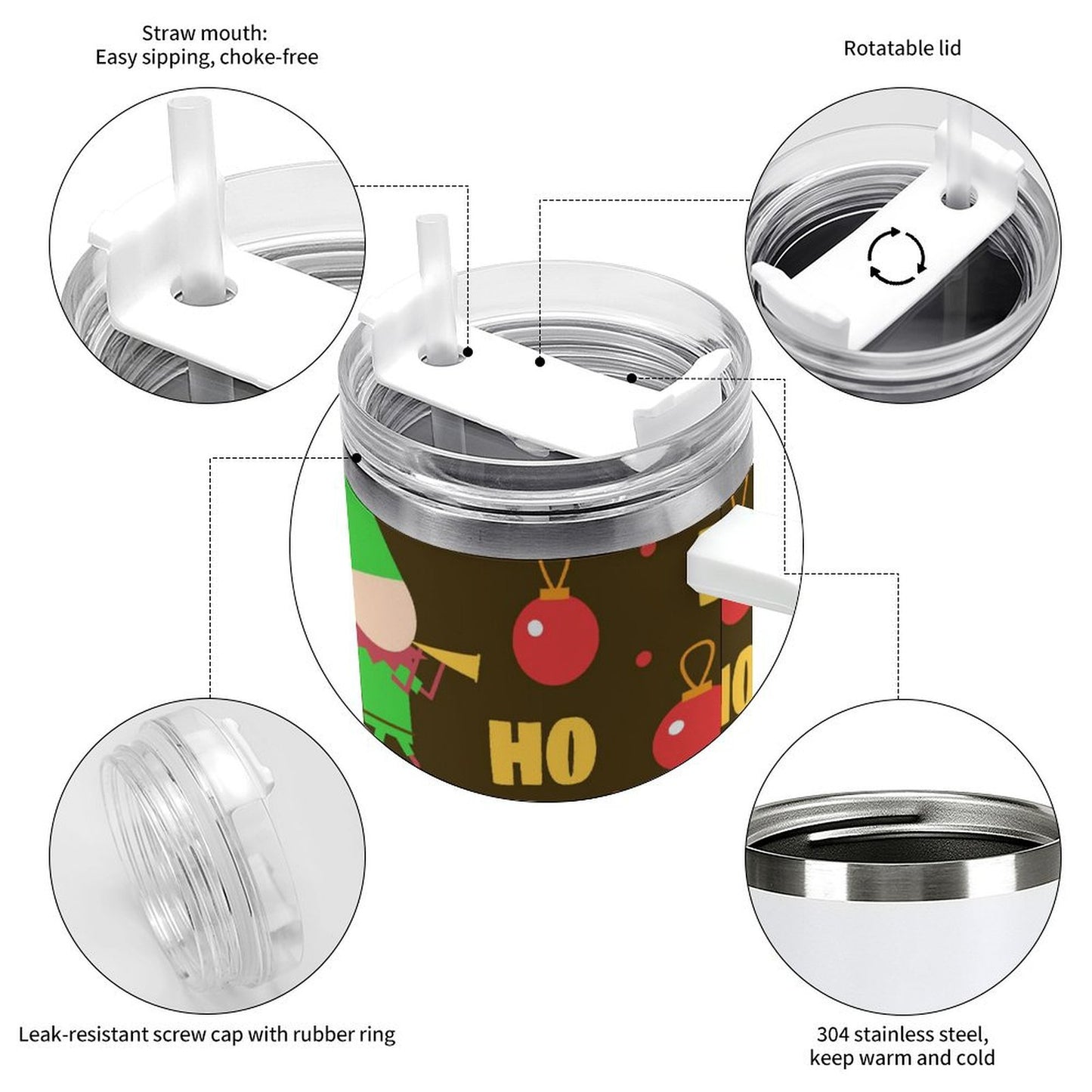 PHDT00055 POD US Local Tumbler 40 oz Large Capacity Car Cup Christmas Elf Green