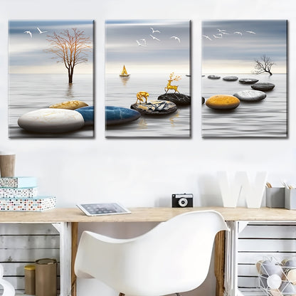 US Local Framed Oil Paintings And Posters, Ready To Hang, Featuring Lakes, Abstract Animals, And Landscapes For Home Decoration, Marble, Wall Art, Room Decor, And Home Wall Decoration. High-definition Printing