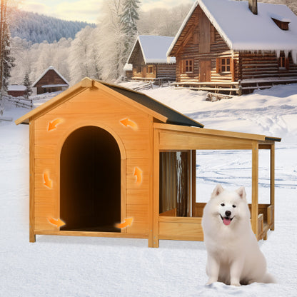 US Local 60.2  Large Outdoor Dog House With Insulated Liner For Winter Waterproof Dog Kennel For Medium & Large Dogs, Dog House With Porch And Asphalt Roof And Elevated Floor, Nature